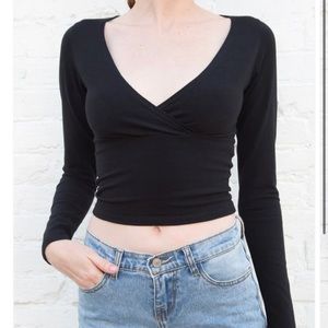 Brandy Melville Amara Long Sleeve Black V-Neck
